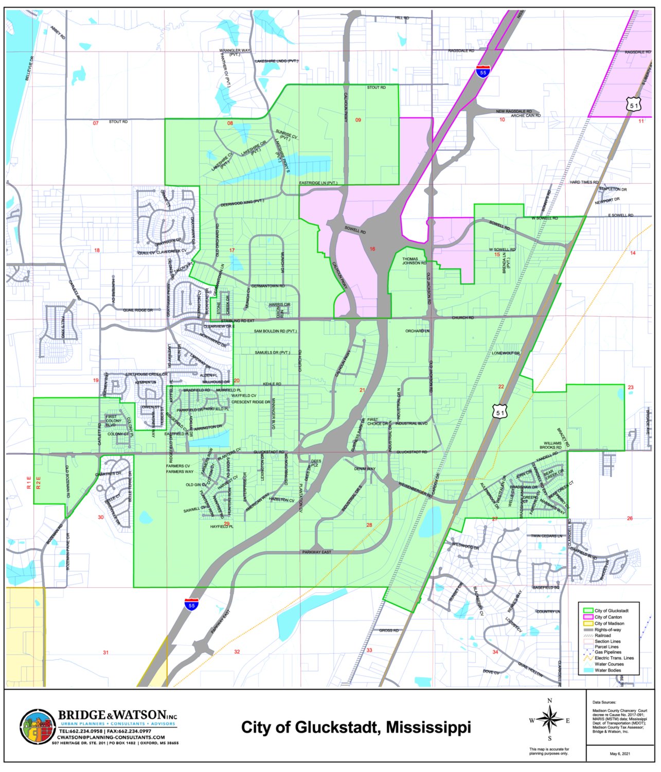 The new boundary lines for the proposed city of Gluckstadt are shown in green in the above map. The Mississippi Supreme Court last week upheld the incorporation effort after a two-decades-long battle.